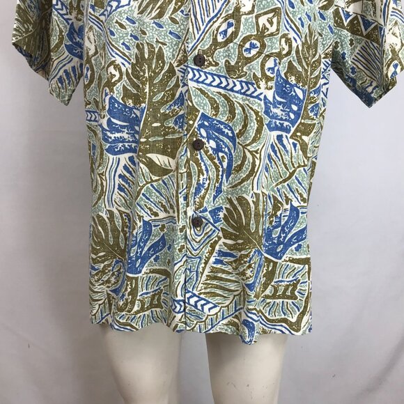 GO BAREFOOT - MEN'S XL - GREEN/BROWN SHORT SLEEVE BUTTON COLLARED HAWAIIAN SHIRT - Picture 3 of 7